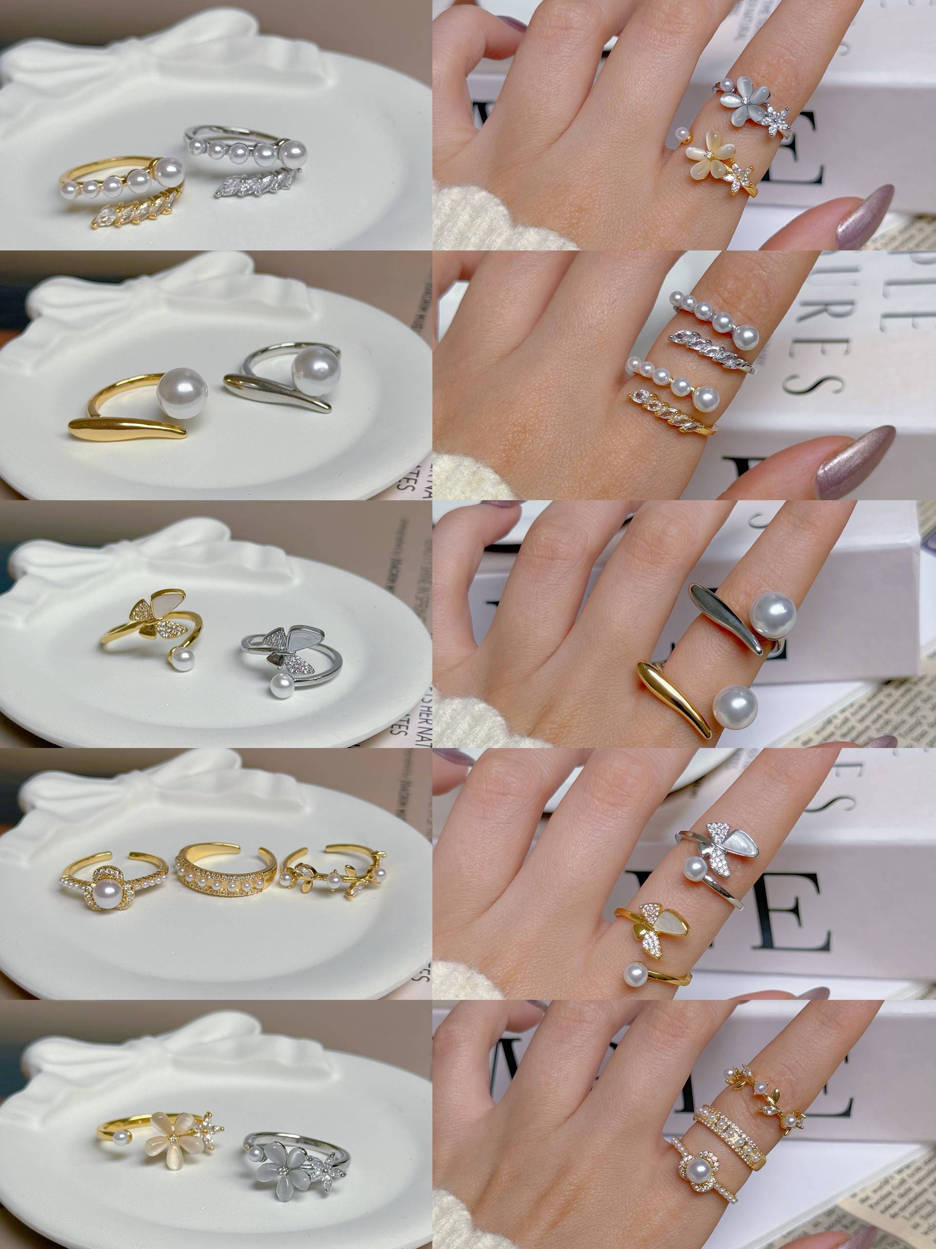 کالکشن انگشتر مرواریدی ابکاری طلا